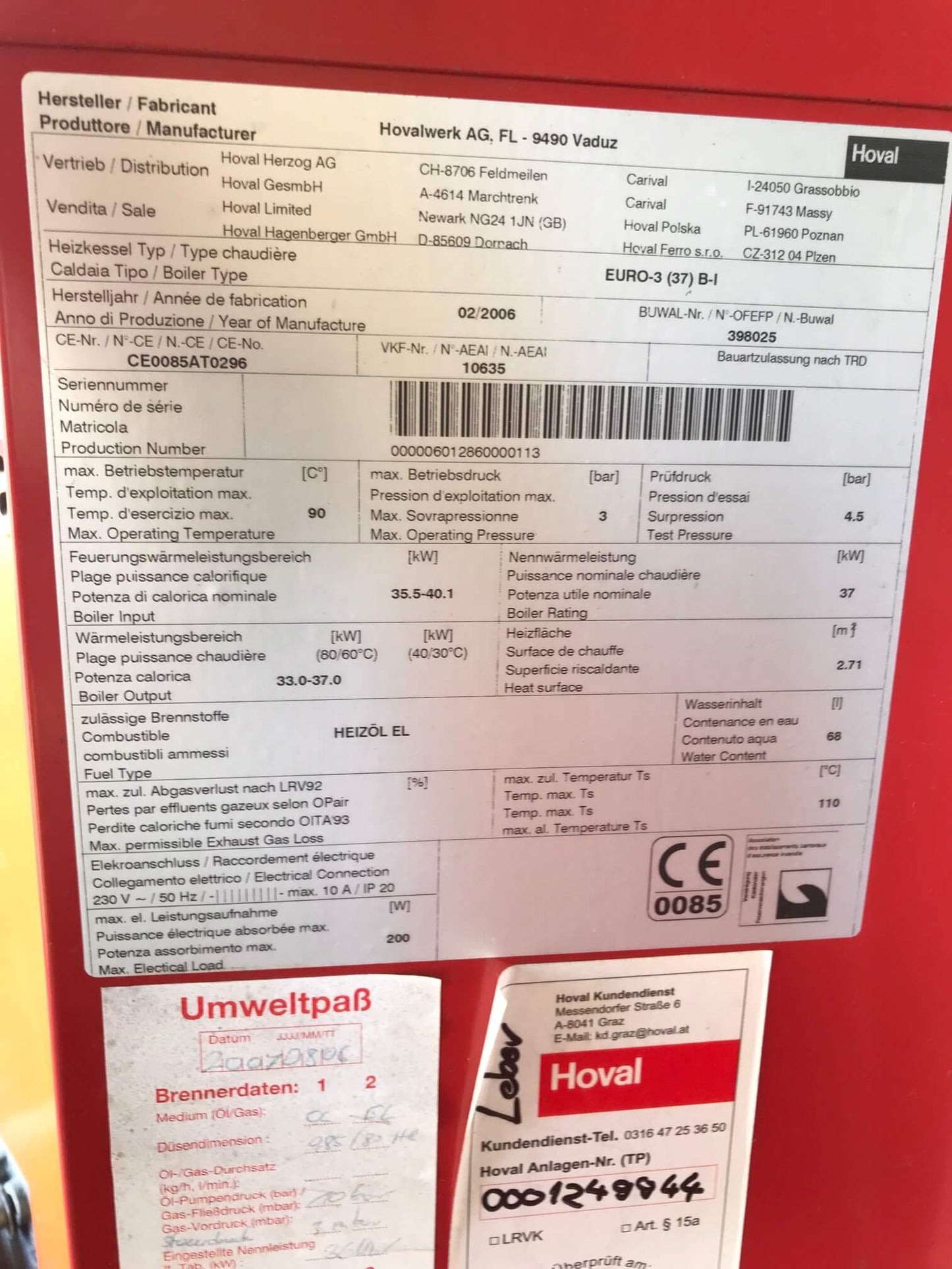 Heizkessel Fabrikat HOVAL