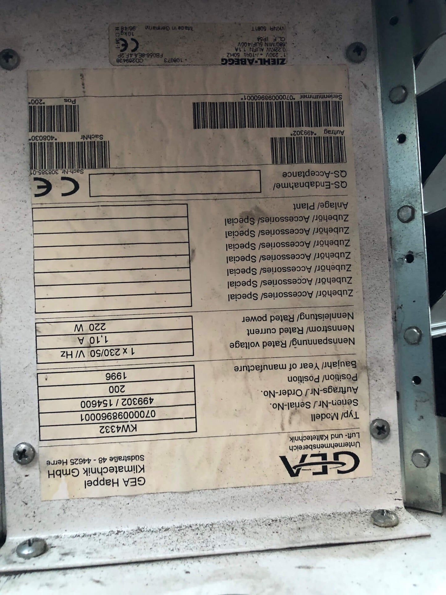 Heizgebläse Fabrikat GEA HAPPEL Type KW4334