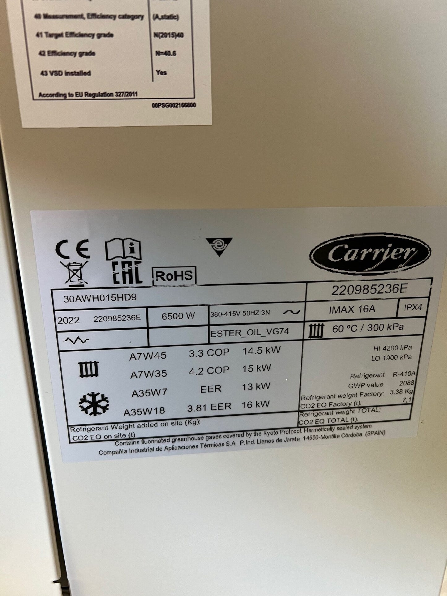 Wärmepumpe CARRIER Type 30AWH012HD9 und 30AWH015HD9 NEU