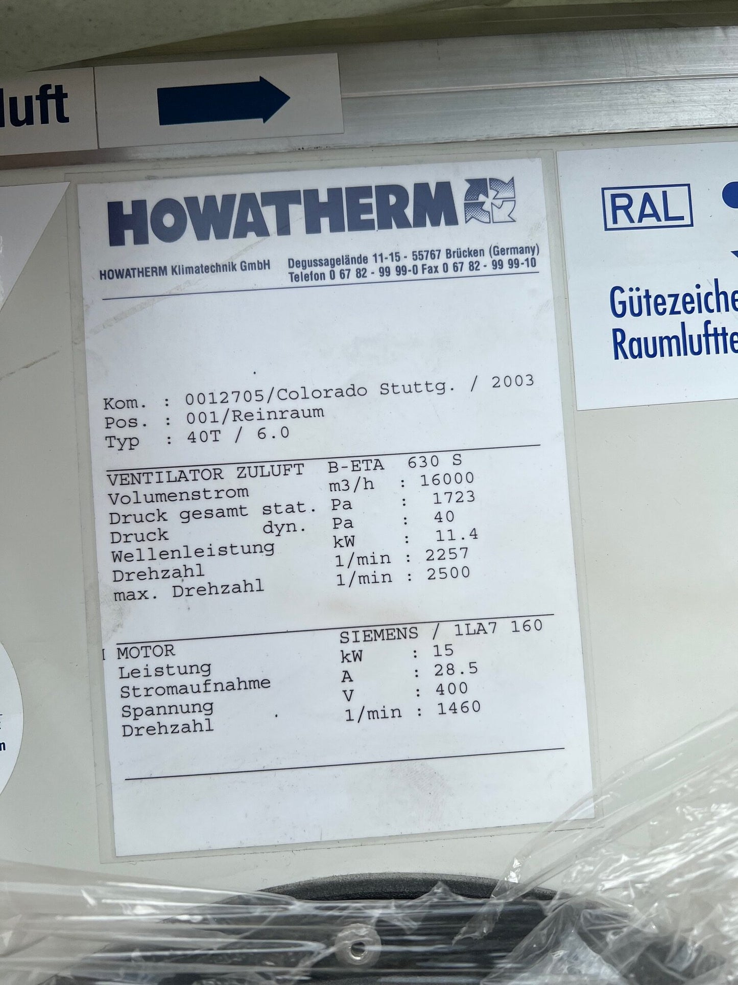 Lüftungsanlagen Fabrikat HOWATHERM Deutschland