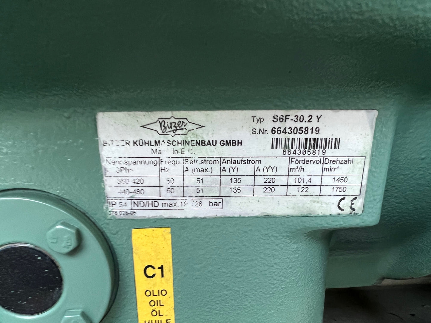 Schockfrosteranlage mit 2 Bitzer Verdichter Type S6F-30.2Y, samt Verflüssiger, Schaltkasten und Sammler