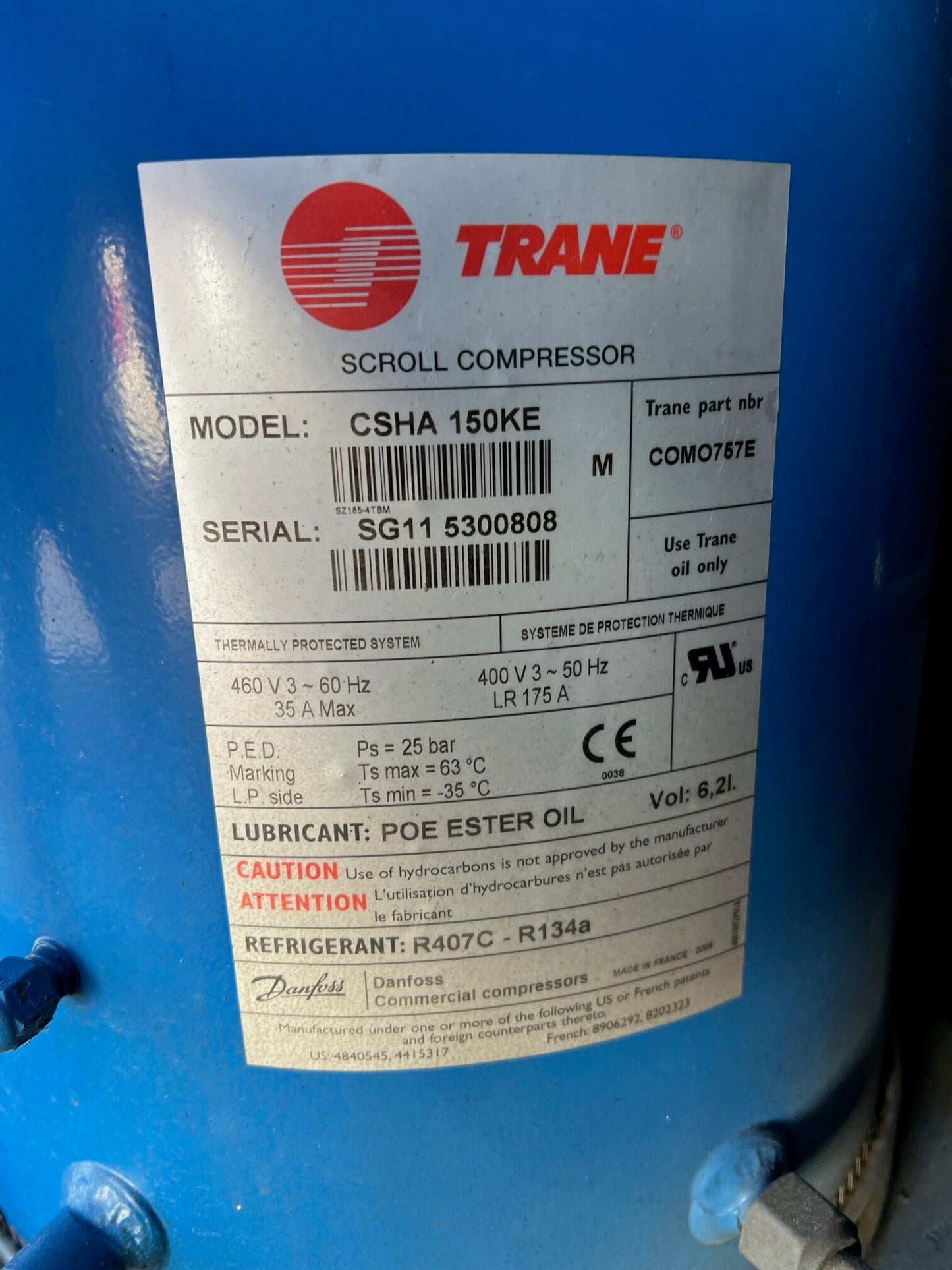Kaltwassersatz Fabrikat TRANE